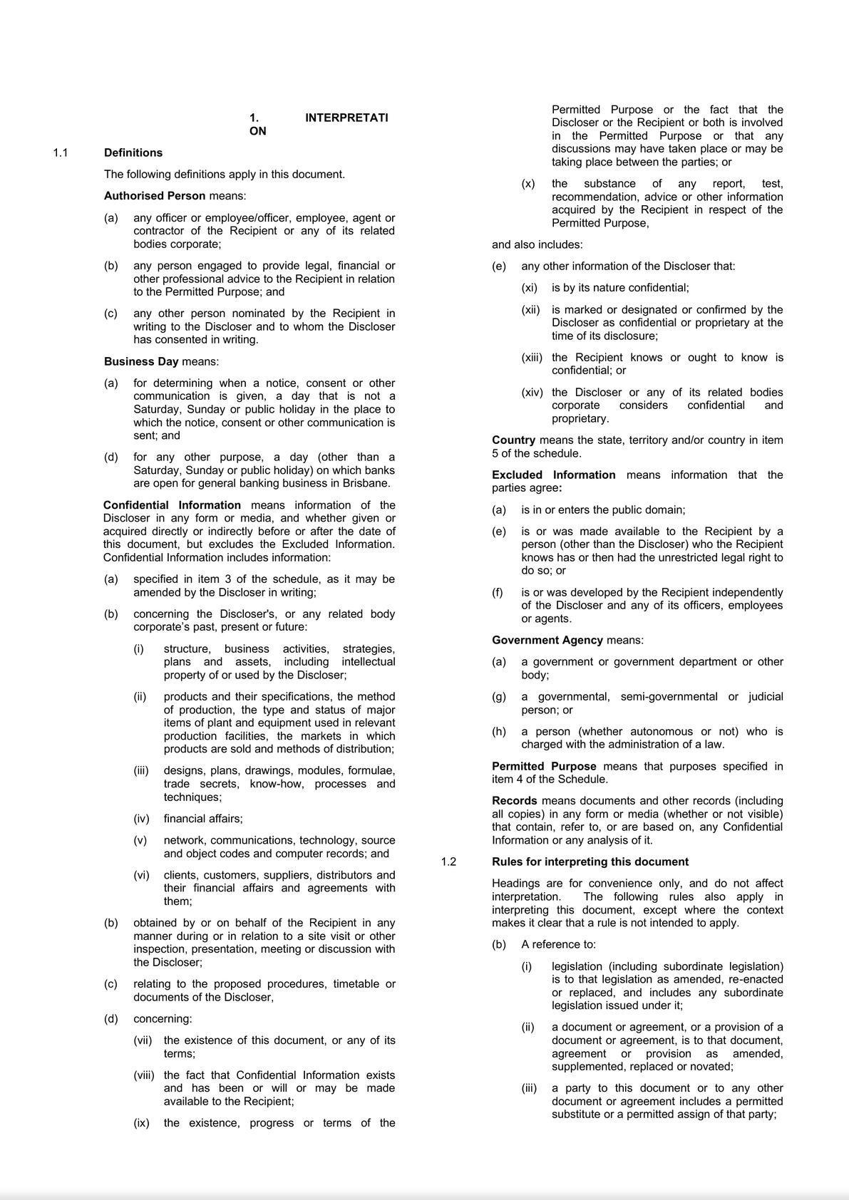 Confidentiality [One Way] and Privacy Deed - Long Form - Variables in a table-2