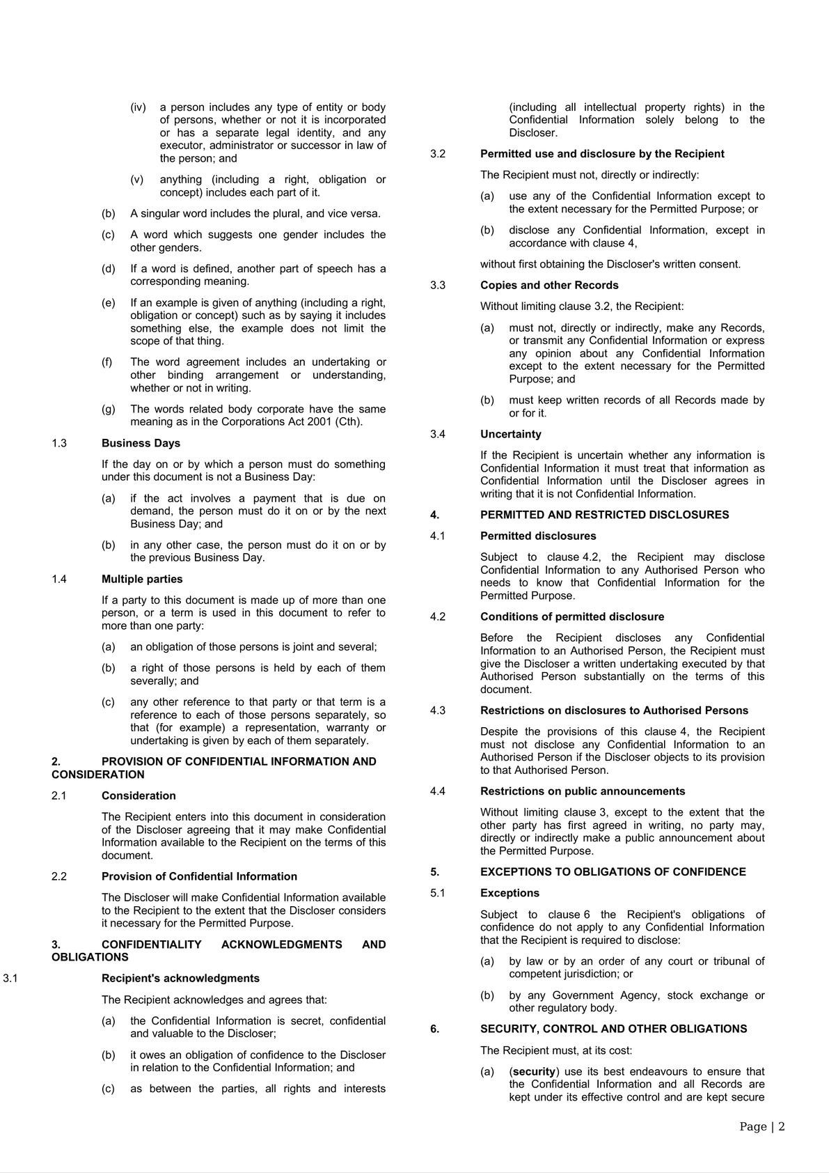 Confidentiality [One Way] and Privacy Deed - Long Form - Variables in a table-3