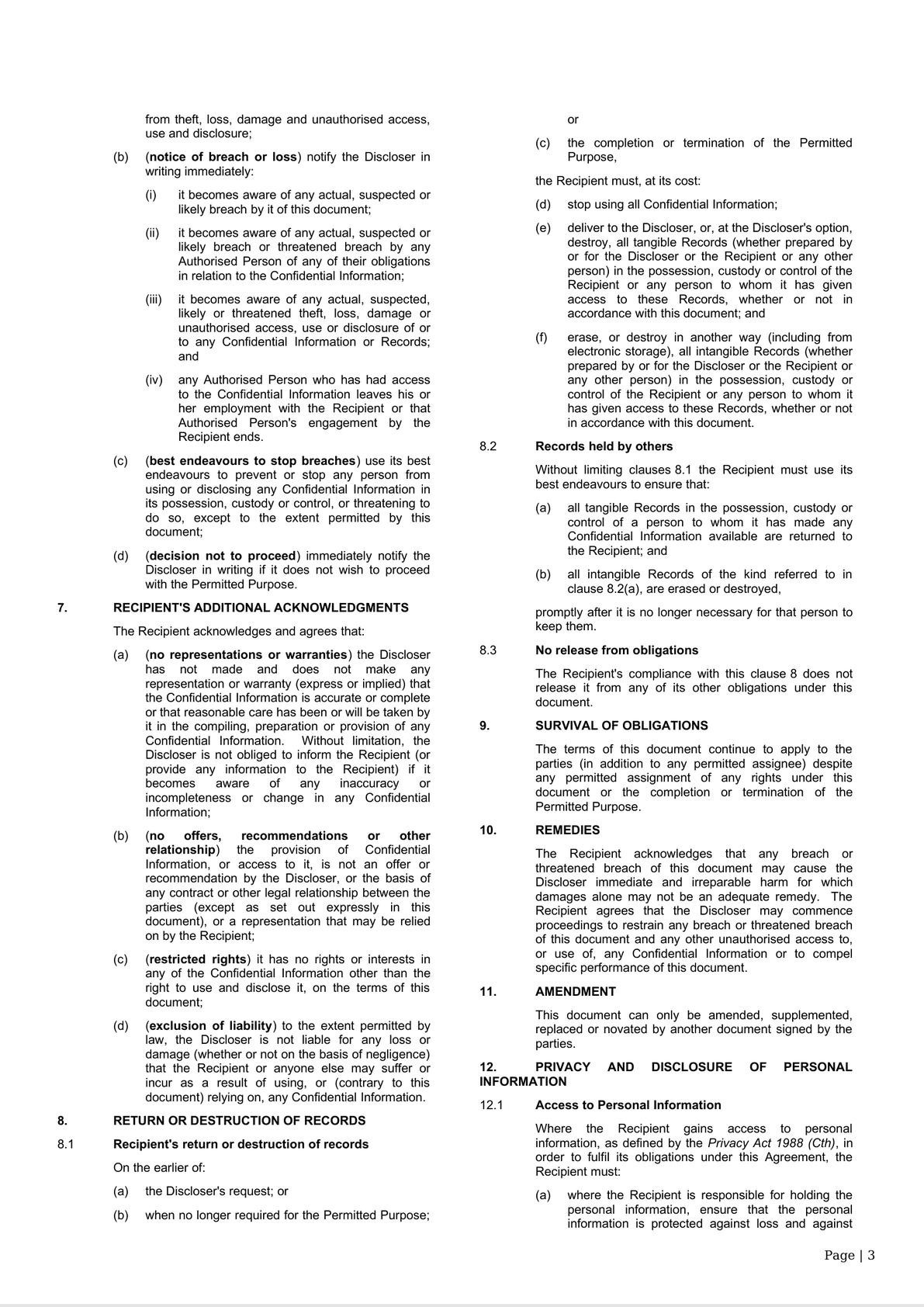 Confidentiality [One Way] and Privacy Deed - Long Form - Variables in a table-4