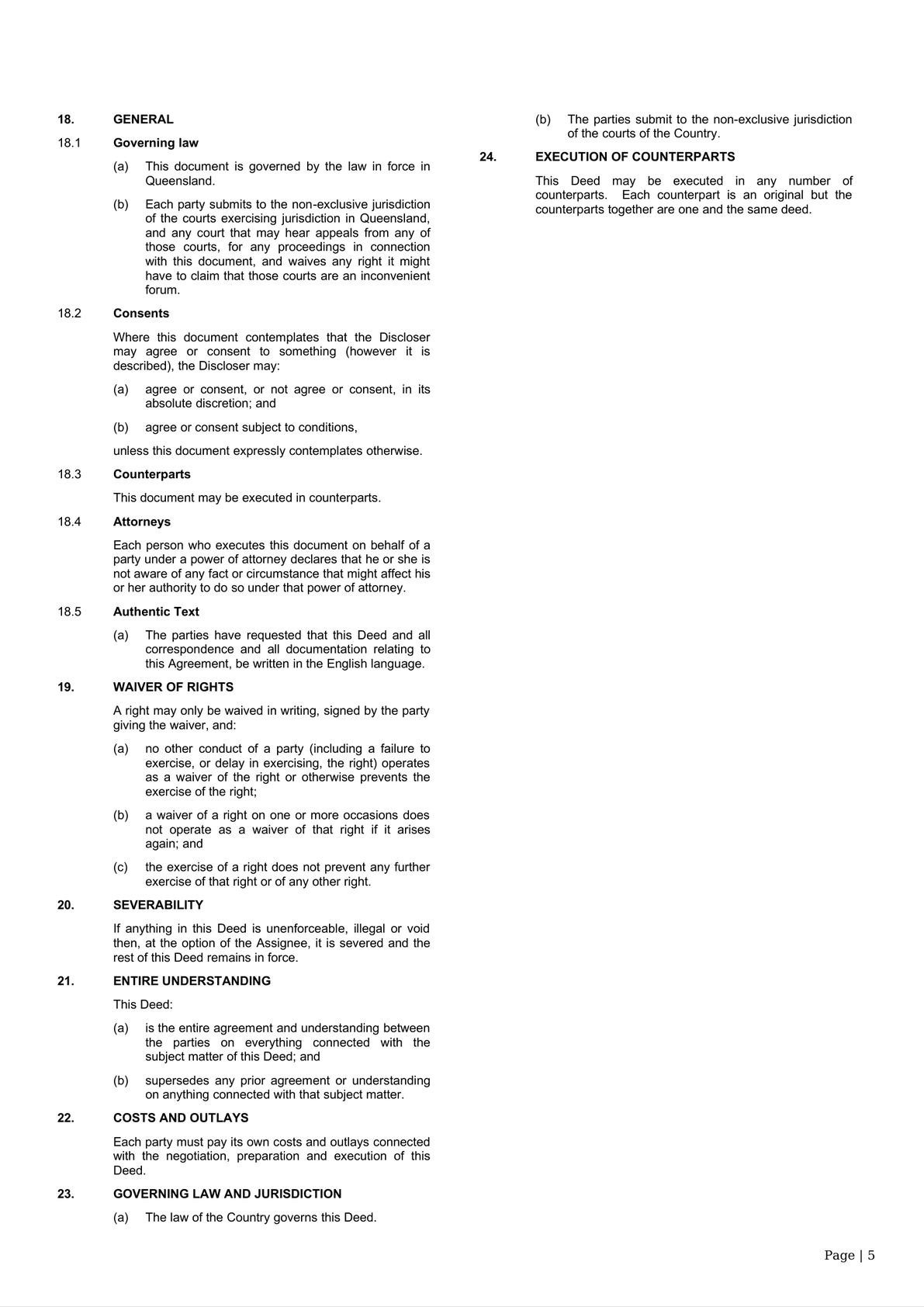 Confidentiality [One Way] and Privacy Deed - Long Form - Variables in a table-6